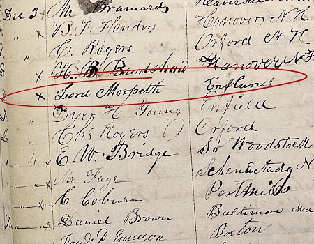 An old ledger listing names and residences, with 