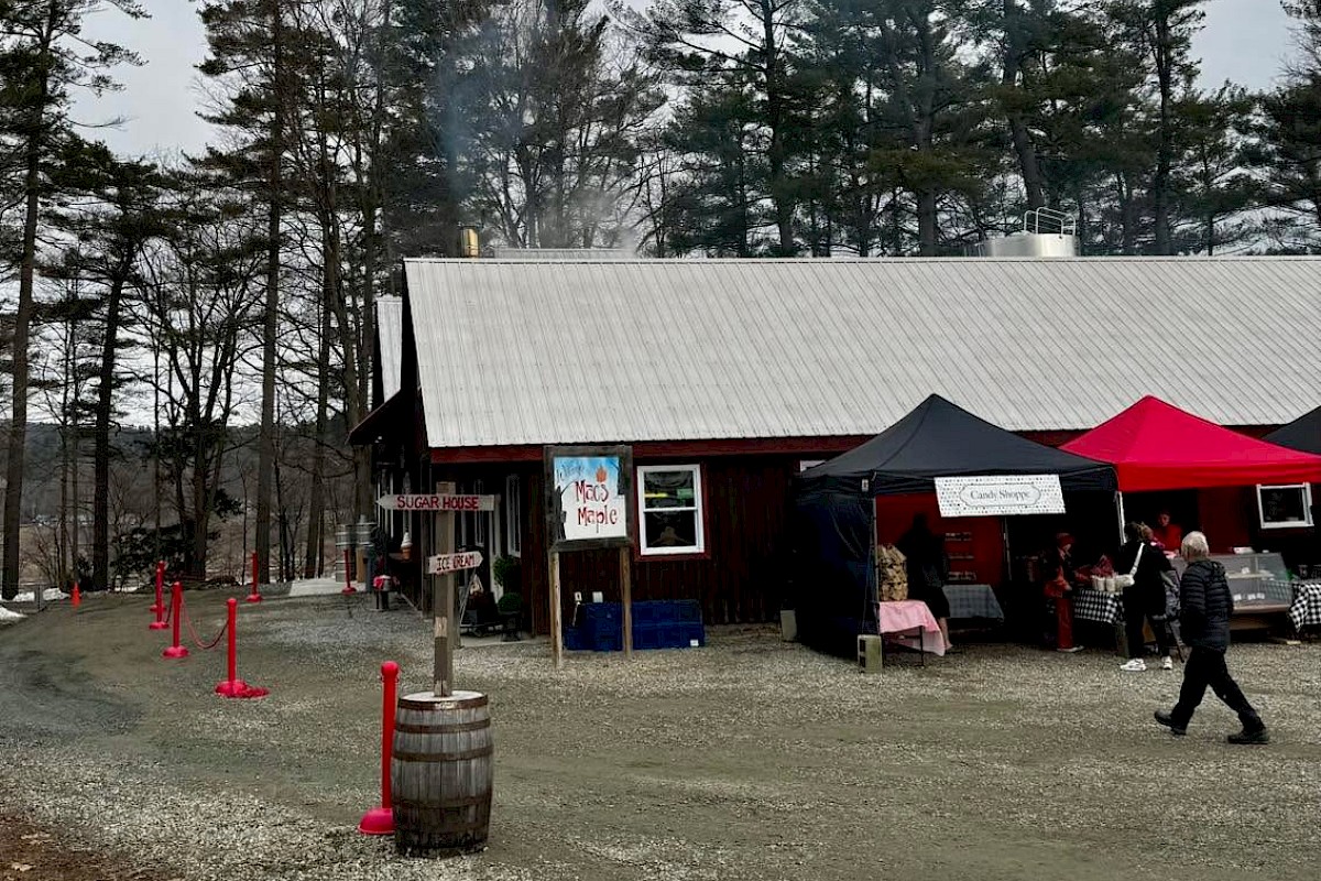 A rustic building labeled 