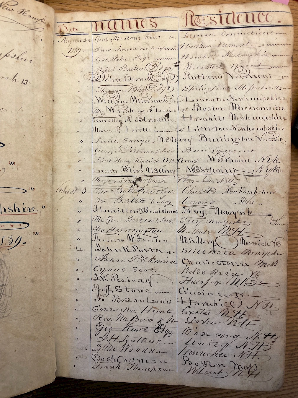 Guestbook entry from August 2, 1839