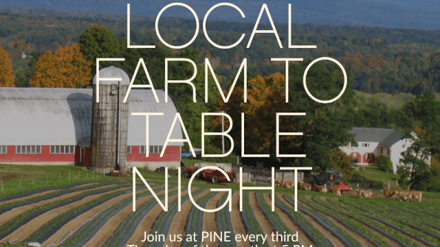 Farm, fields, barn, trees, mountains, and goat herds—join us for a local farm-to-table night every third Thursday at 5 PM.